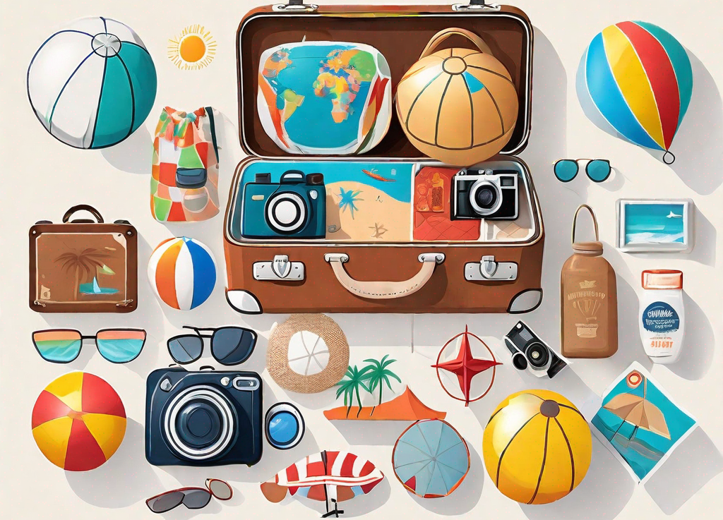 A colorful travel suitcase adorned with various travel stickers