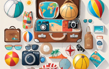 A colorful travel suitcase adorned with various travel stickers