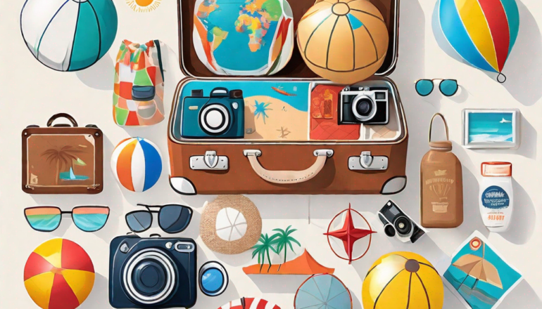 A colorful travel suitcase adorned with various travel stickers