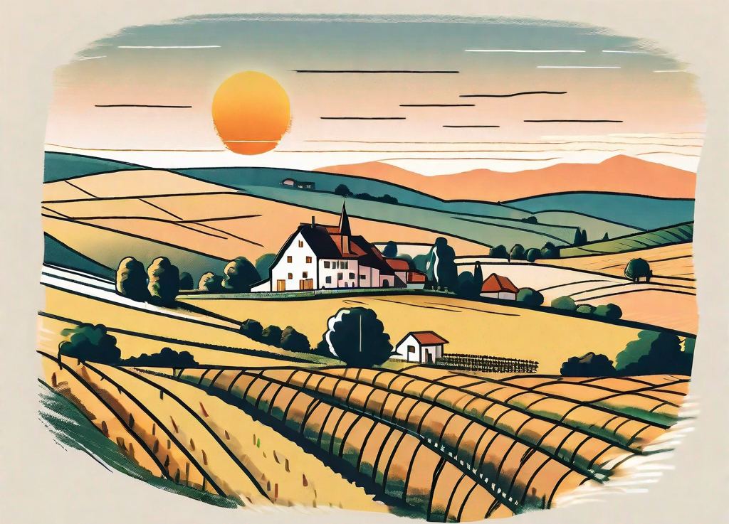 A scenic view of a farmhouse in the alsace region